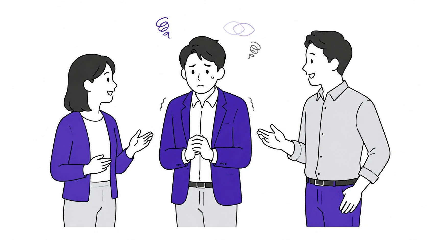 会議で困惑する男性のイラスト