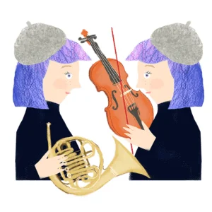 楽器を持つ二人の女性のイラスト