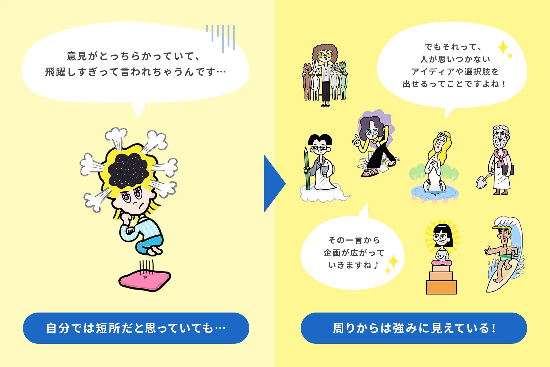 短所が強みになるイラスト