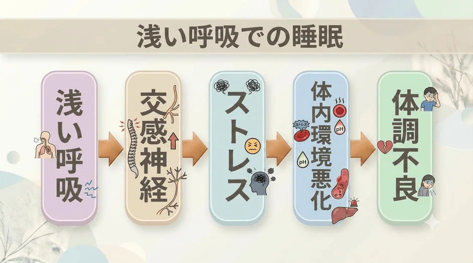 浅い呼吸での睡眠と体調不良の関連図