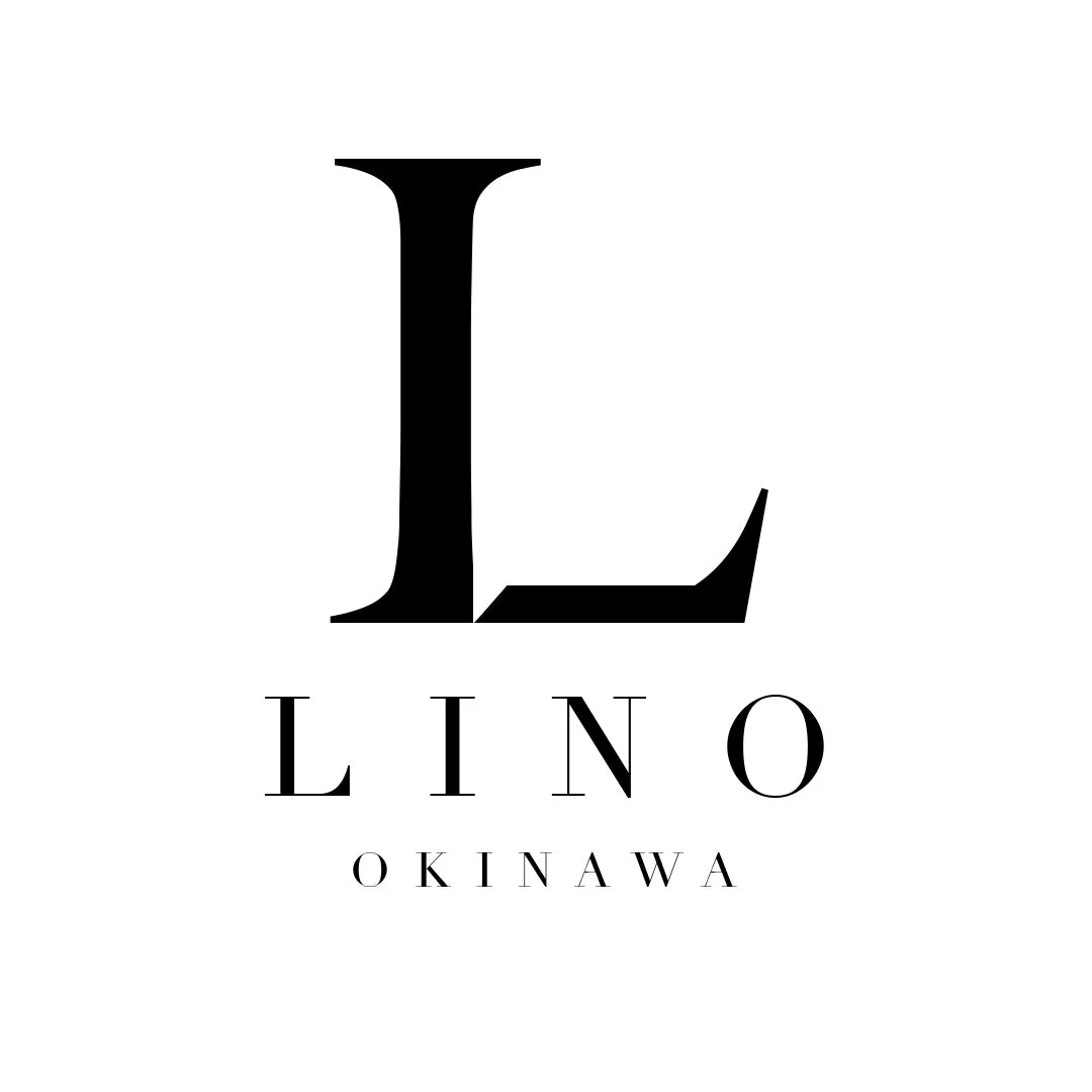 大きな「L」の文字と、「LINO OKINAWA」のテキストが配置されたシンプルなロゴデザイン