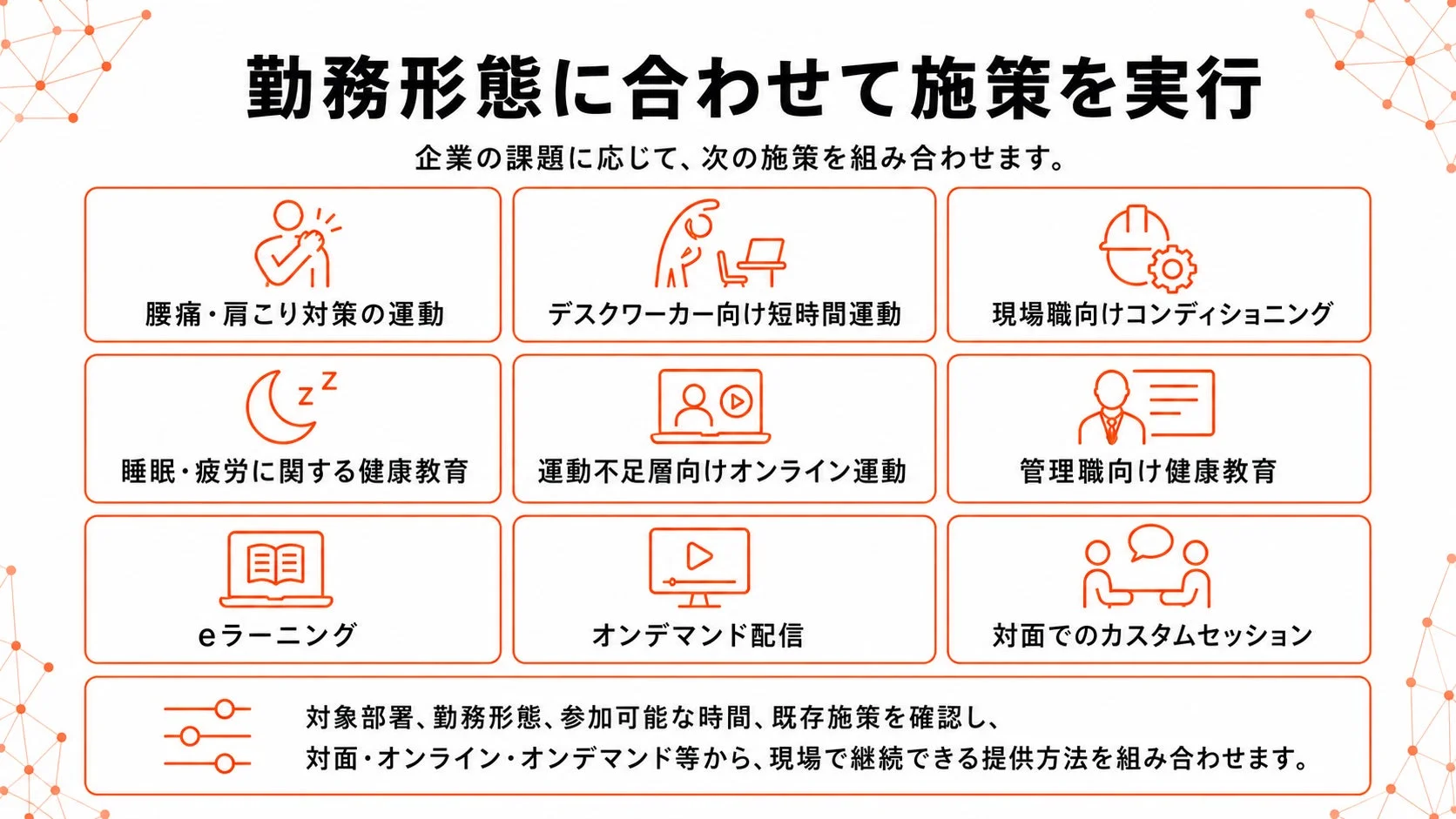 勤務形態に合わせて施策を実行