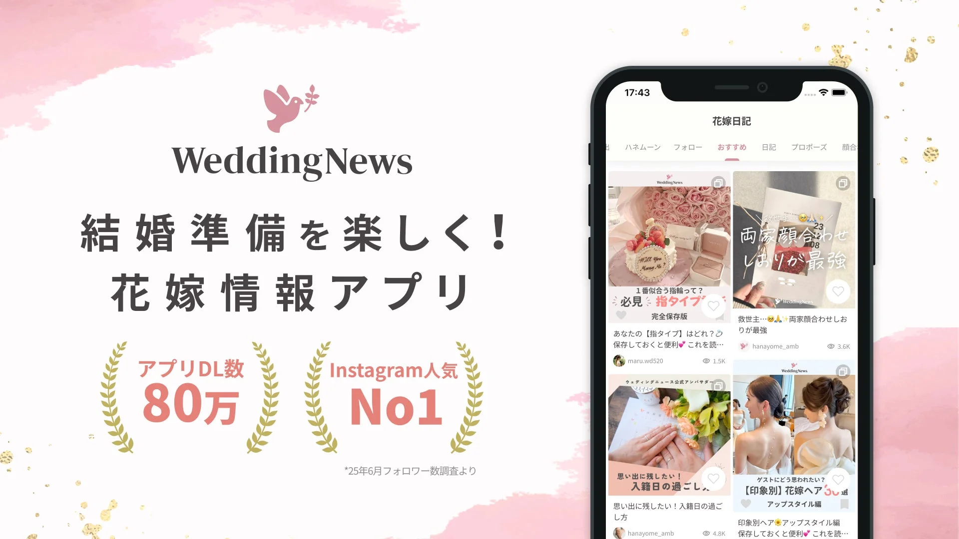 ウェディングニュースアプリの画面